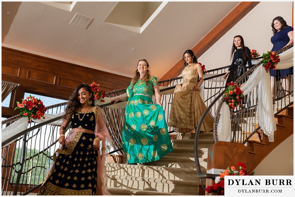 cielo at castle pines wedding colorado mountain wedding bridesmaids enter reception hindu wedding