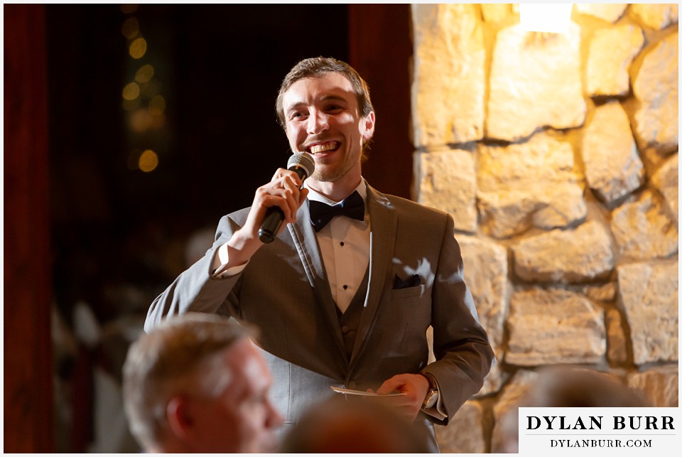 cielo at castle pines wedding colorado mountain wedding best man giving toast