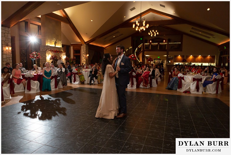 cielo at castle pines wedding colorado mountain wedding hindu bride and grooms first dance