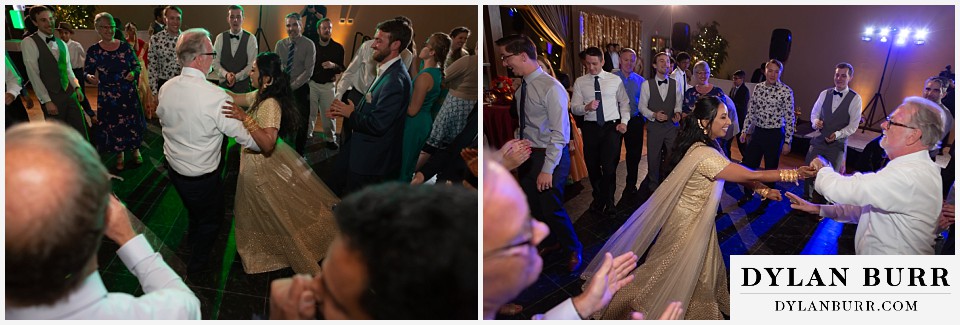 cielo at castle pines wedding colorado mountain wedding bride dancing with father of the groom