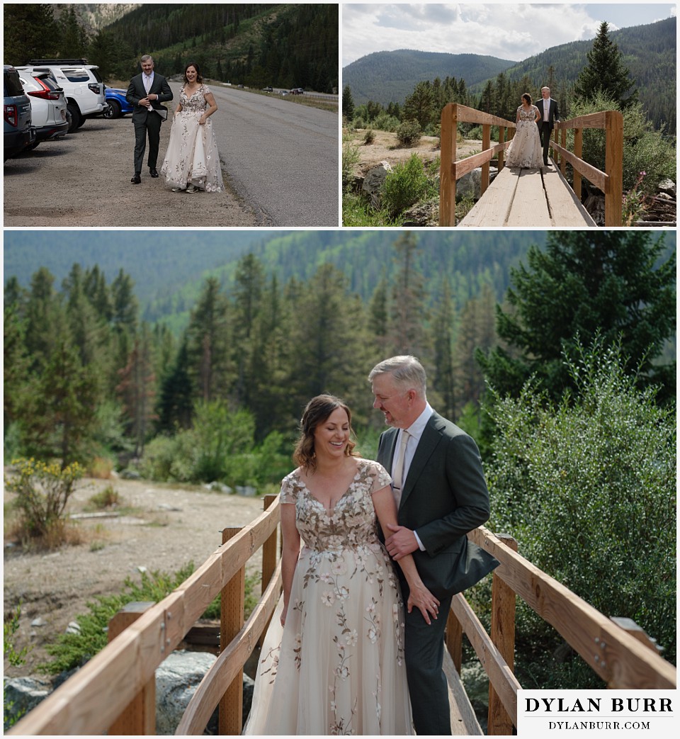 clinton gulch micro wedding walking on a bridge