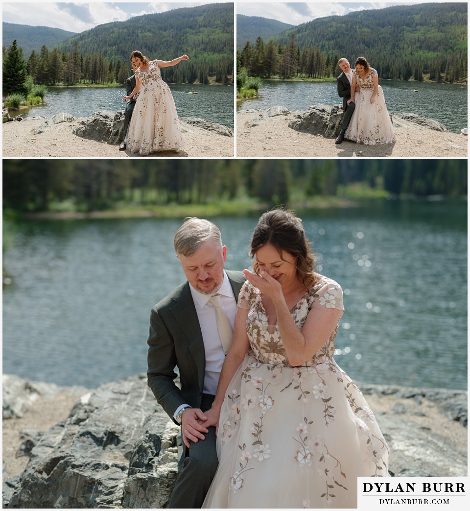 clinton gulch micro wedding taking a minute to be silly on a rock together