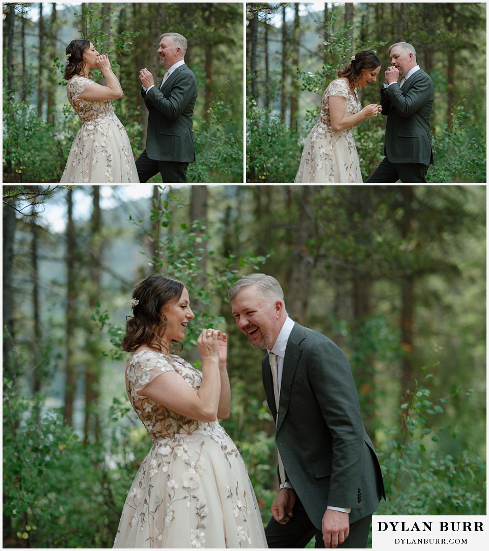 clinton gulch micro wedding laughing together in the aspen trees