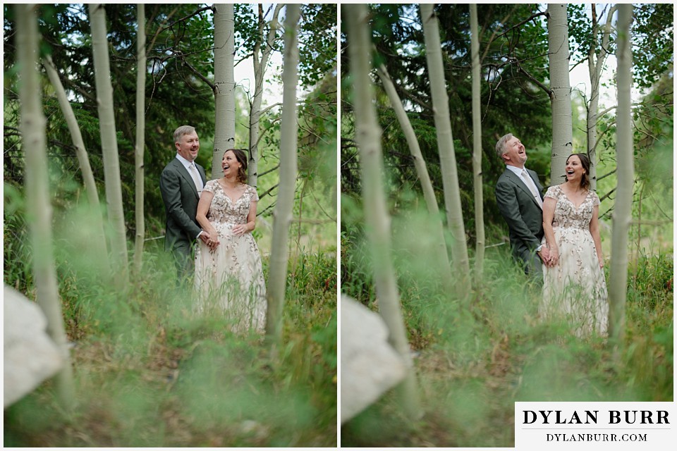 clinton gulch micro wedding happy newlyweds in aspen trees