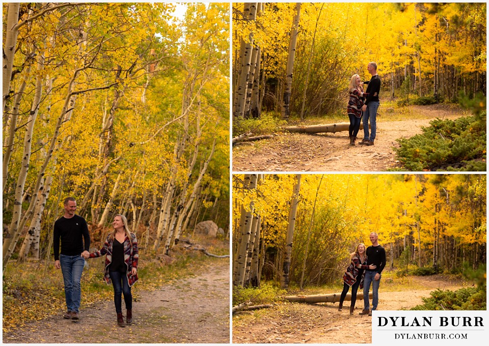 engagement photos in colorado couple on mountain road