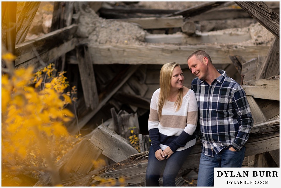 engagement photos in colorado couple by mining ruins