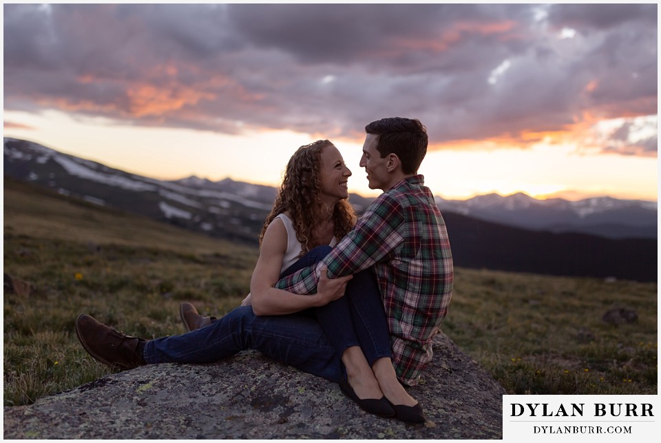 colorado mountain enagagement photo session couple together at sunset