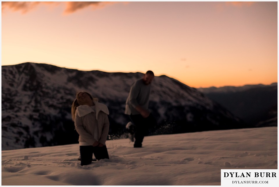 colorado mountain engagement session getting stuck in deep snow