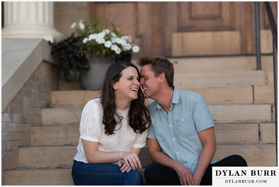colorado mountain engagement photos colorado wedding photographer dylan burr couple oops missed kisses laughing together