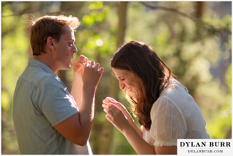 colorado mountain engagement photos colorado wedding photographer dylan burr couple in woods together