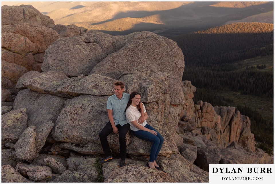 colorado mountain engagement photos colorado wedding photographer dylan burr couple taking a minute to rest on rocks