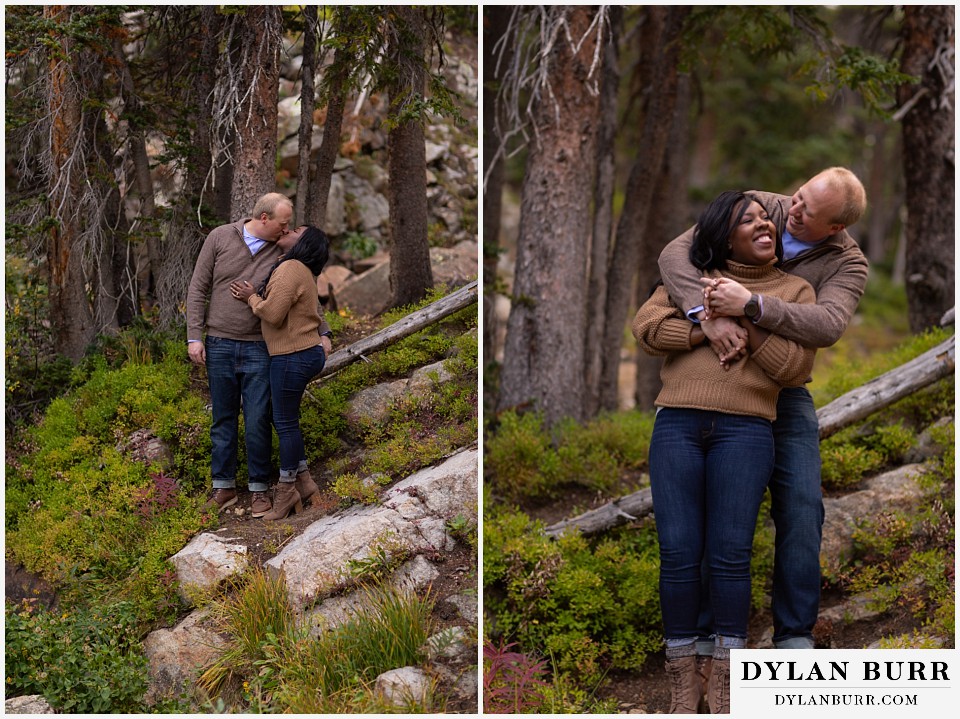 colorado mountain engagement photos in lush forest