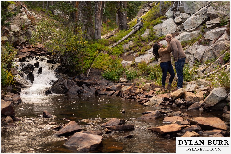 colorado mountain engagement photos bride being goofy with groom