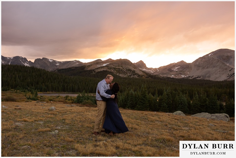 colorado mountain engagement photos couple at sunset in mountains