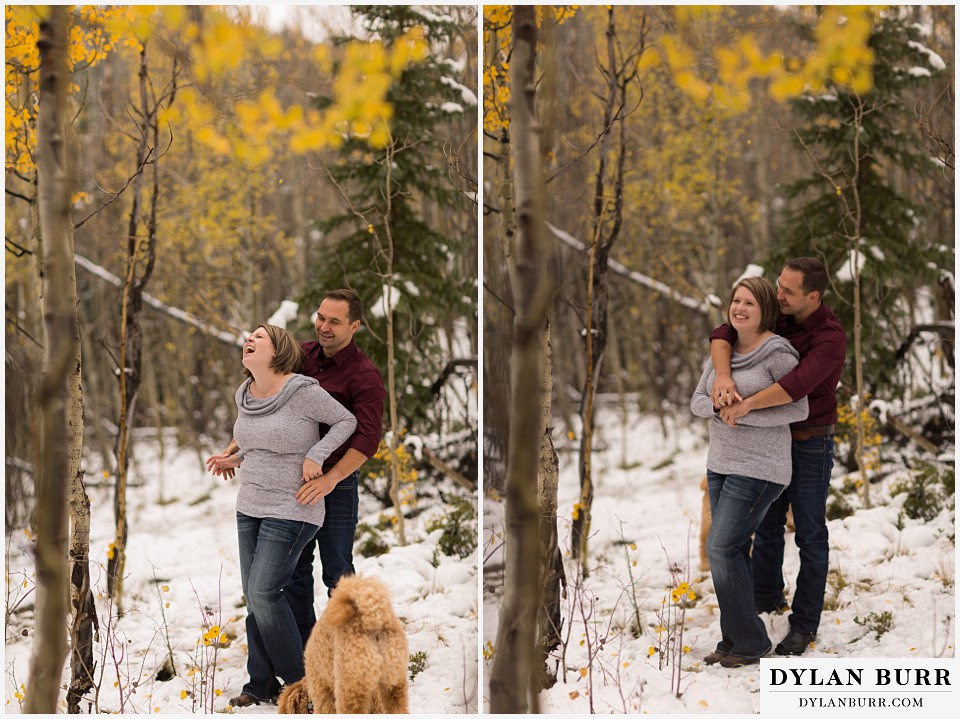 colorado mountain engagement session laughing together