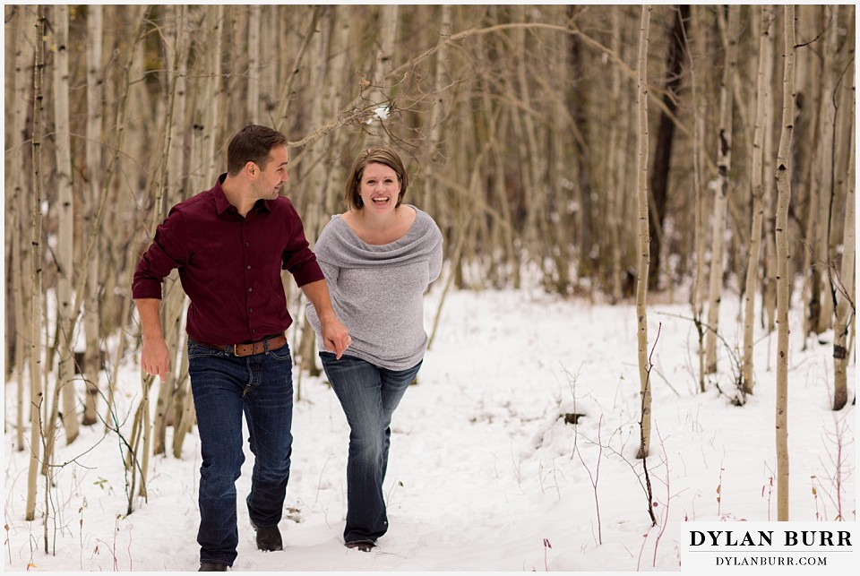 colorado mountain engagement session aspen trees with snow