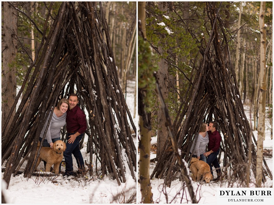 colorado mountain engagement session handmade stick branch teepee tipis