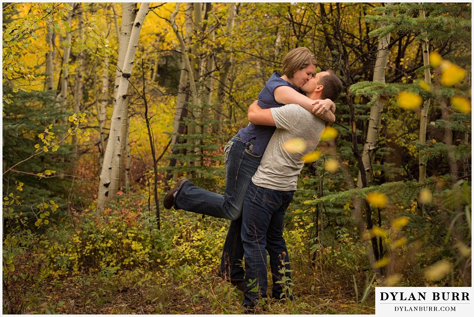 colorado mountain engagement session fall colors leaves changing on aspen trees