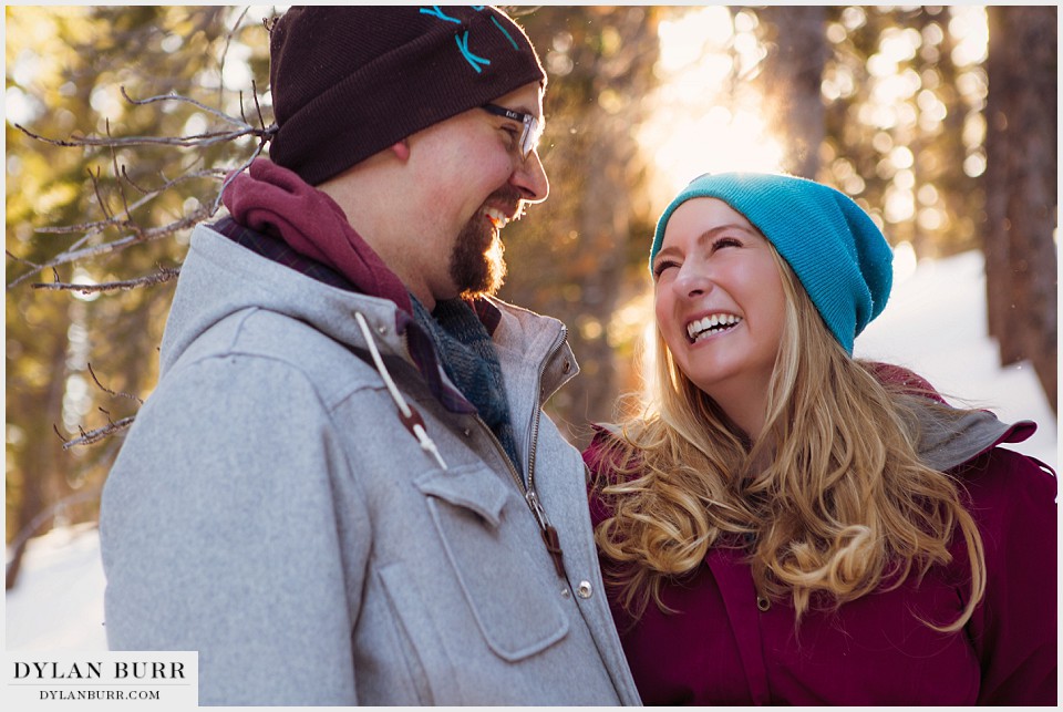 colorado mountain engagement photos happy laughter