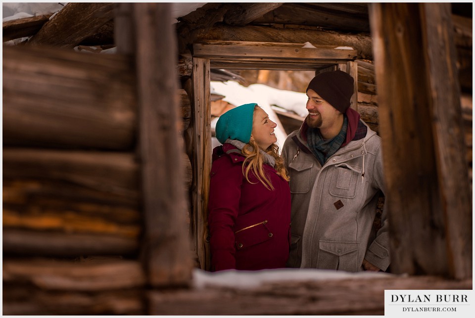 colorado mountain engagement photos old mining cabin