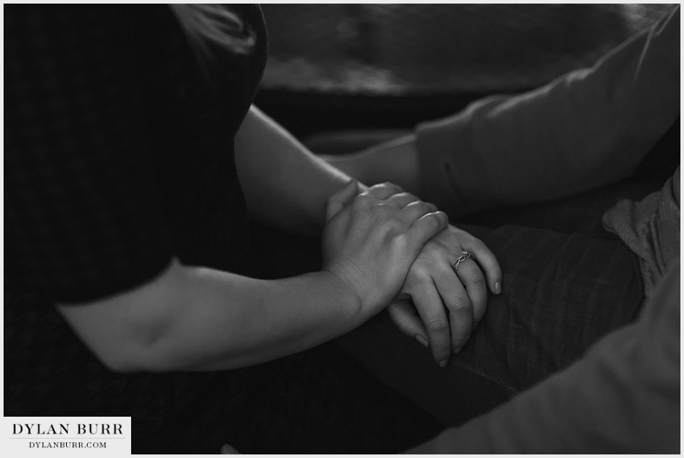 colorado mountain engagement photos ring fireplace