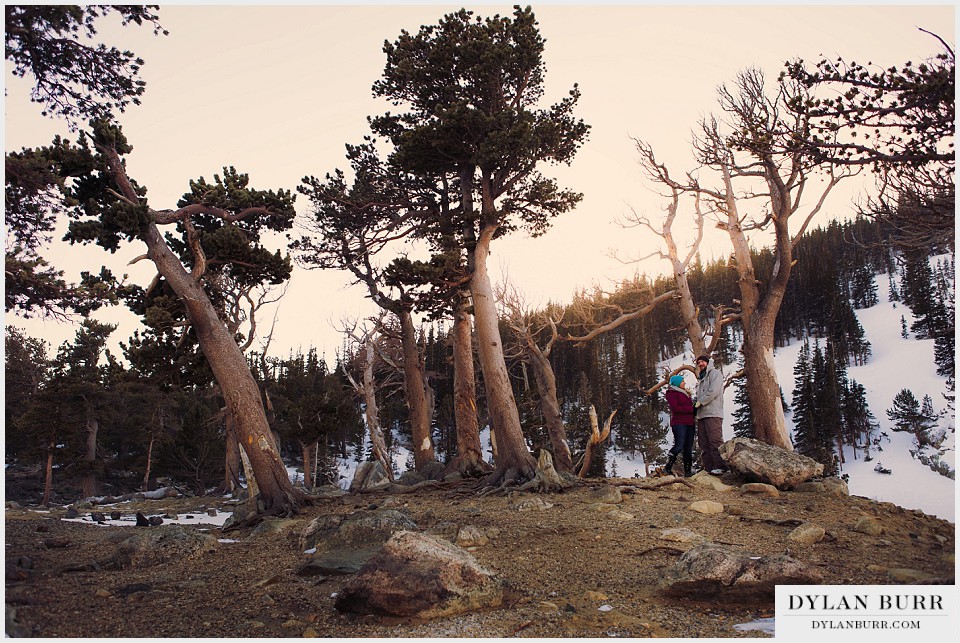 colorado mountain engagement photos winter glacier magic hour