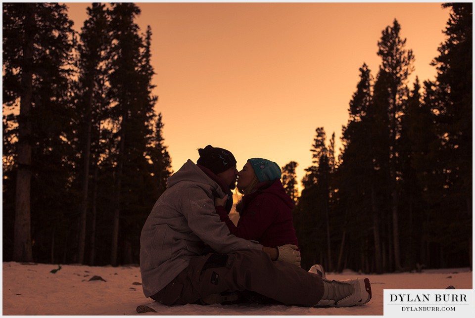 colorado mountain winter engagement photos sunset