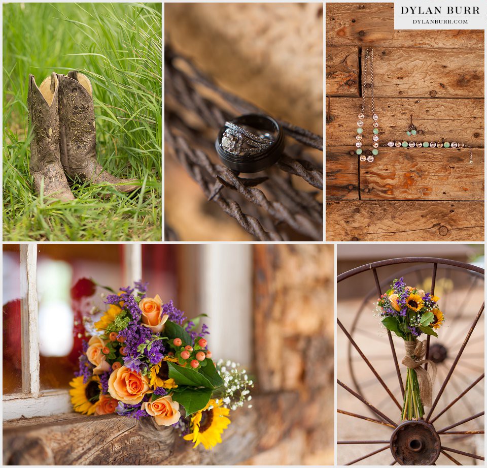 ellis ranch wedding details wagon wheel ring shot bouquet
