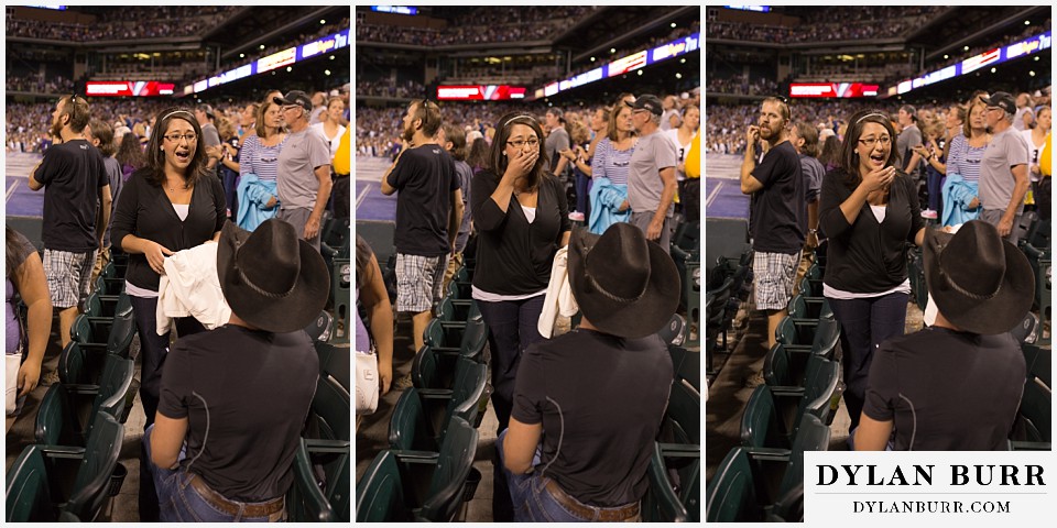 proposal at coors field rockies game incredible surprised look on her face