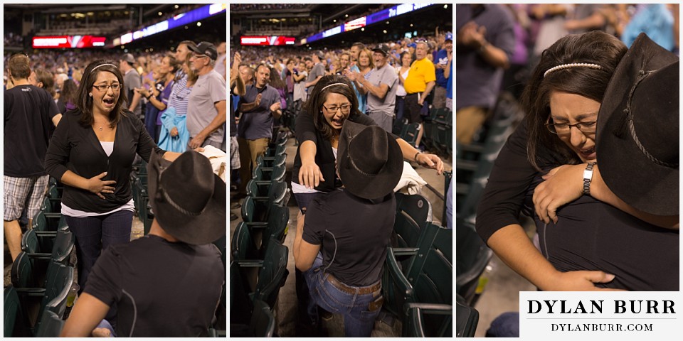 proposal at coors field rockies game shes crying and hugging him