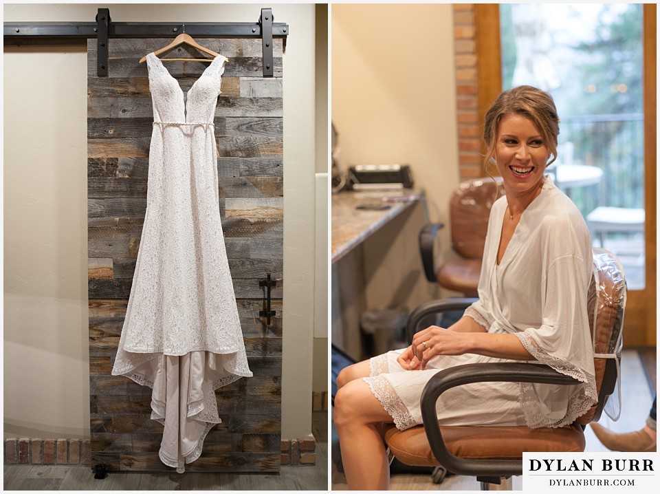 della terra wedding estes park colorado mountain wedding bride getting ready wedding dress