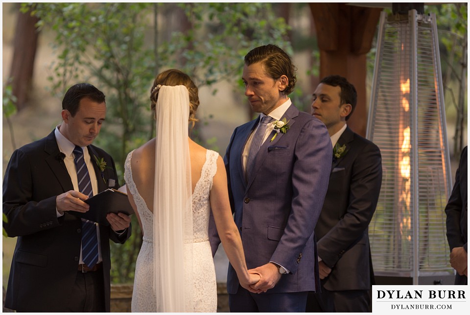 della terra wedding estes park colorado mountain wedding groom tearing up