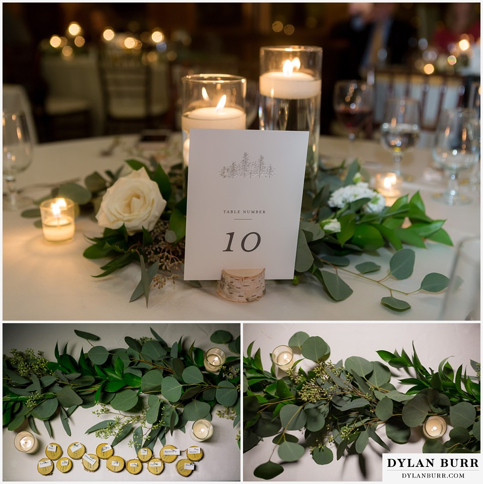 della terra wedding estes park colorado mountain wedding table settings aspen eucalyptus garland