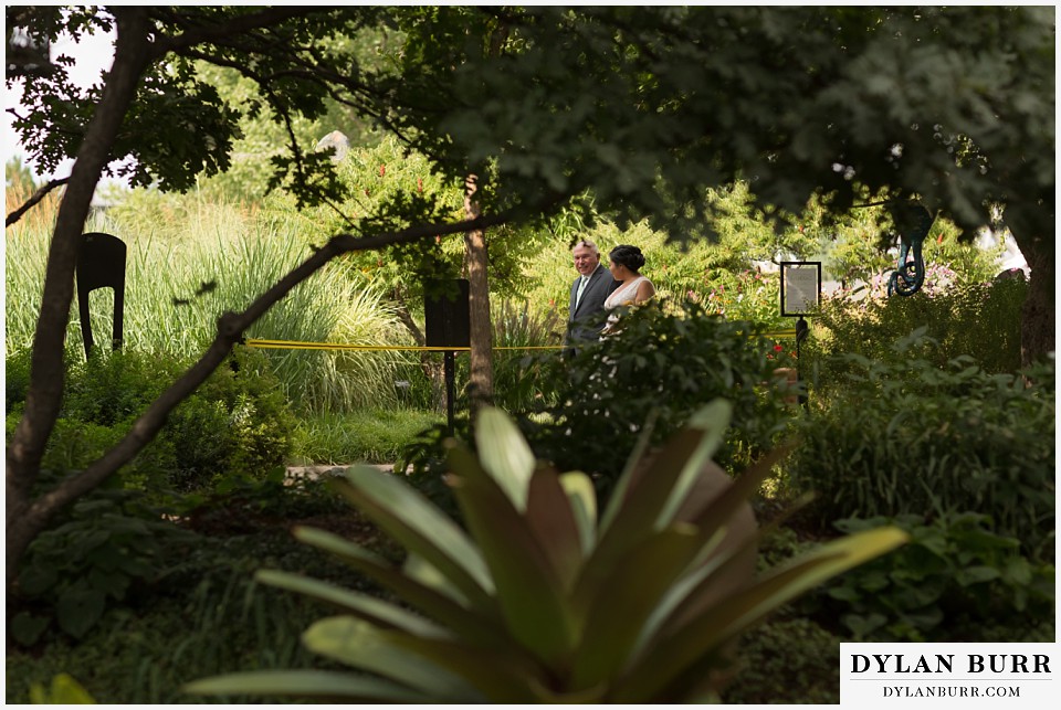 denver botanic gardens wedding colorado woodland mosaic bride walking with father