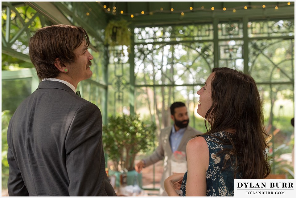 denver botanic gardens wedding colorado woodland mosaic groom and sister laughing