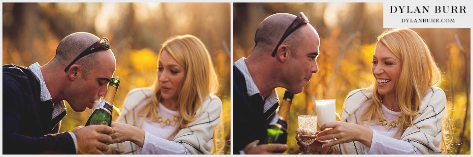 denver engagement photography champagne toast