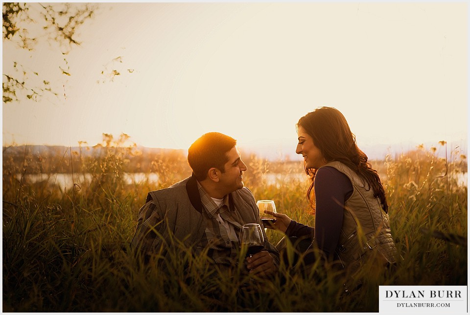 outdoor denver engagement photographer wine picnic