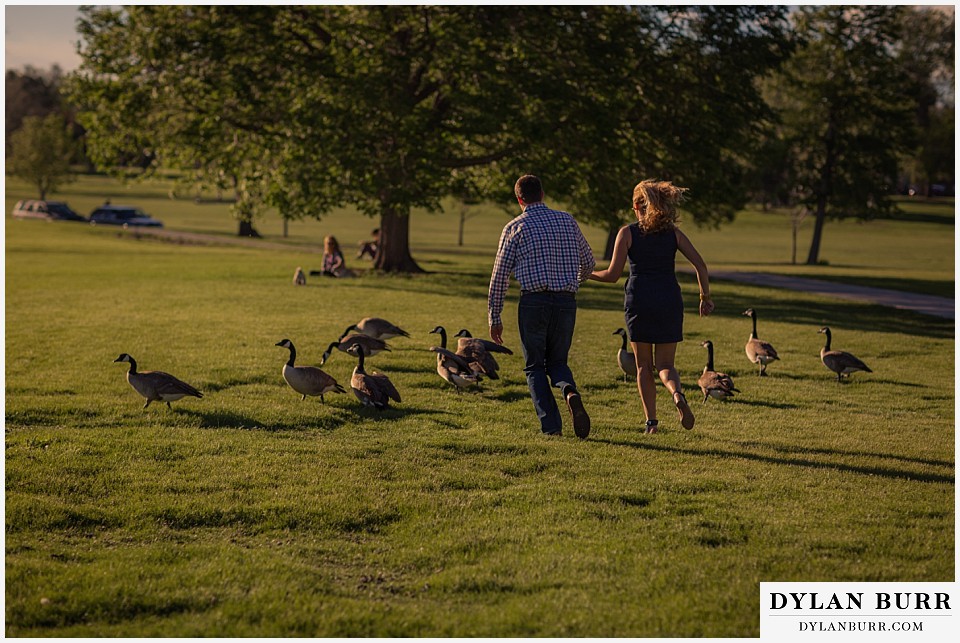 denver engagement session chasing geese sloans lake