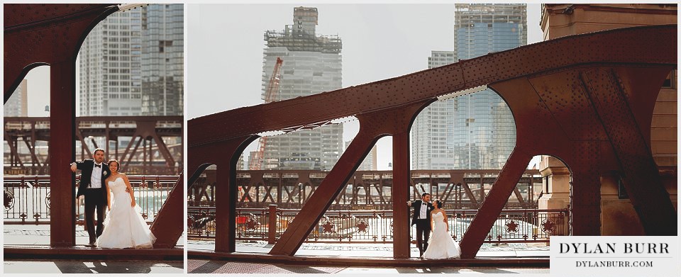 destination chicago wedding bride groom photos on bridge