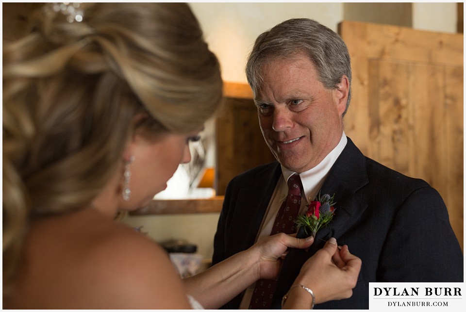 devils thumb ranch wedding in winter father of the bride