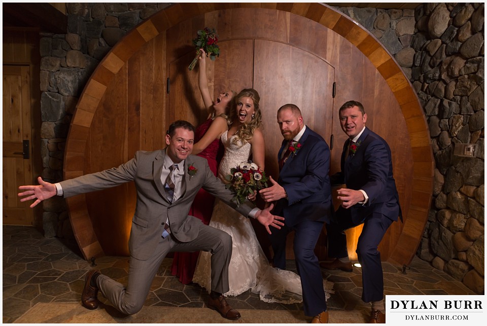 devils thumb ranch wedding in winter fun bridal party