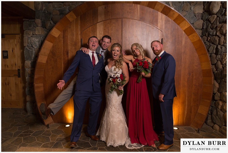 devils thumb ranch wedding in winter goofy bridal party