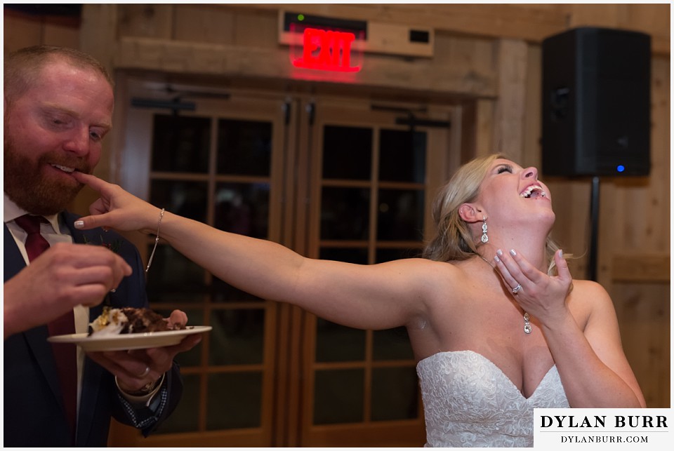 devils thumb ranch wedding in winter reception cake attack