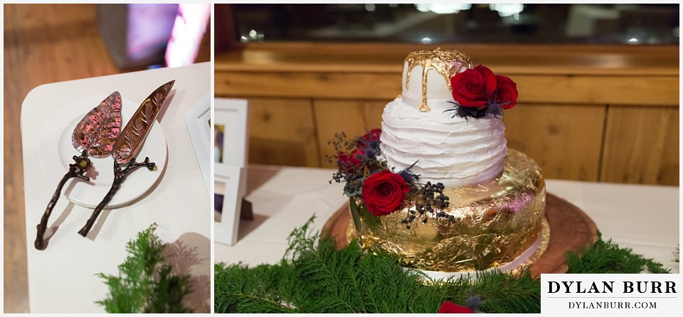 devils thumb ranch wedding in winter reception cake