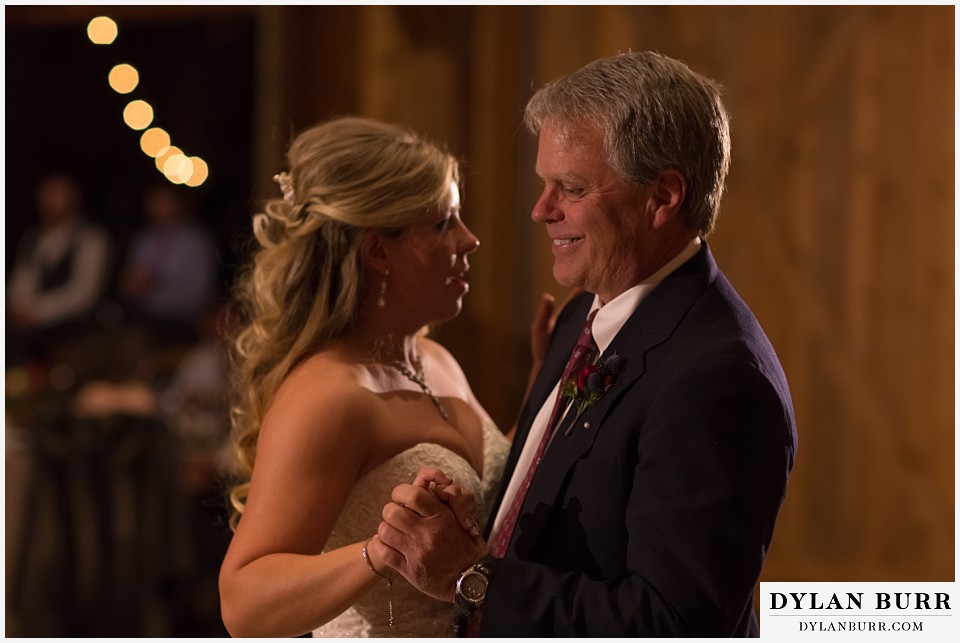 devils thumb ranch wedding in winter reception dance with dad