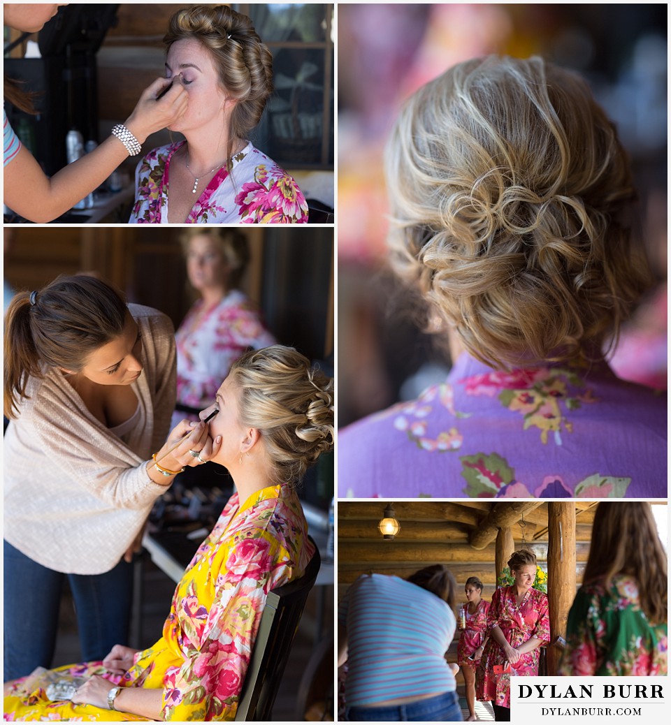 devils thumb ranch wedding bride and bridesmaids getting makeup done