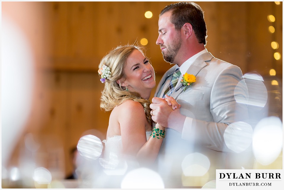 devils thumb ranch wedding dancing and bride so happy