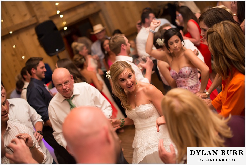 devils thumb ranch wedding bride having a bunch of fun at reception
