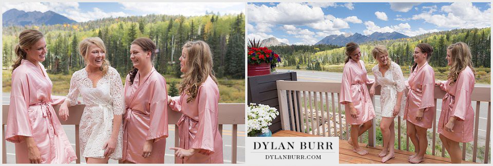 durango wedding photographer pink bridesmaids robes silverpick lodge