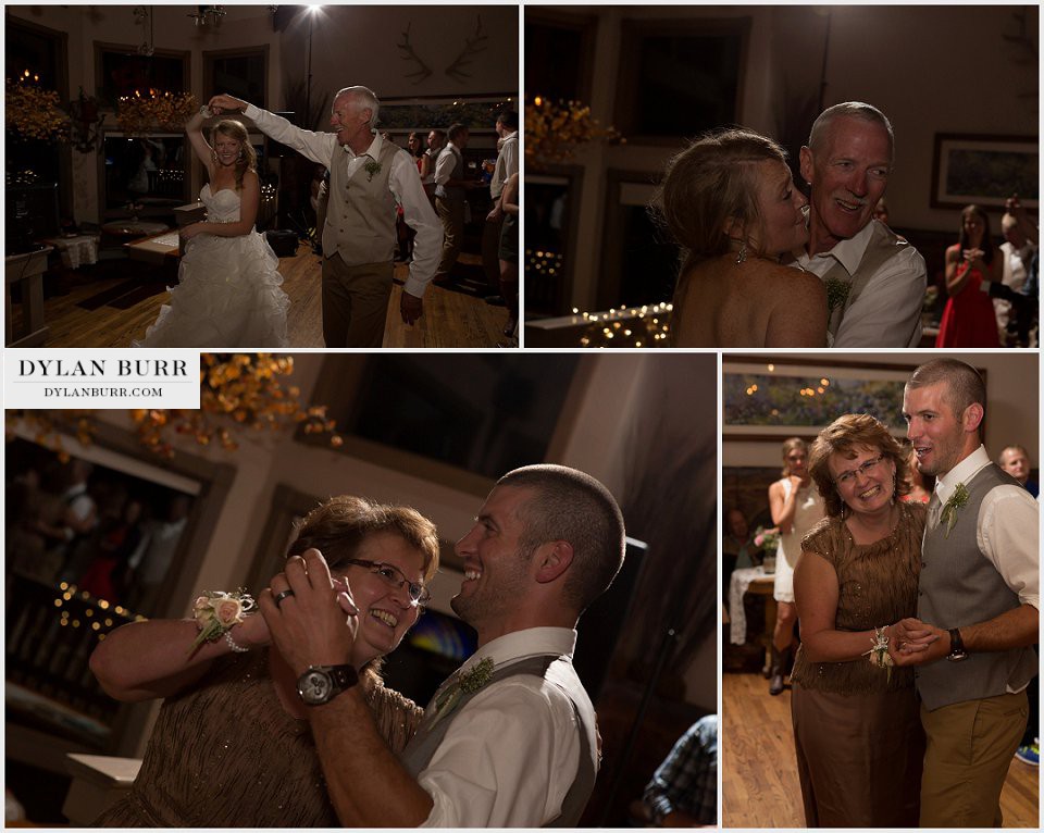 silverpick lodge reception durango wedding photographer father daughter mother son dance